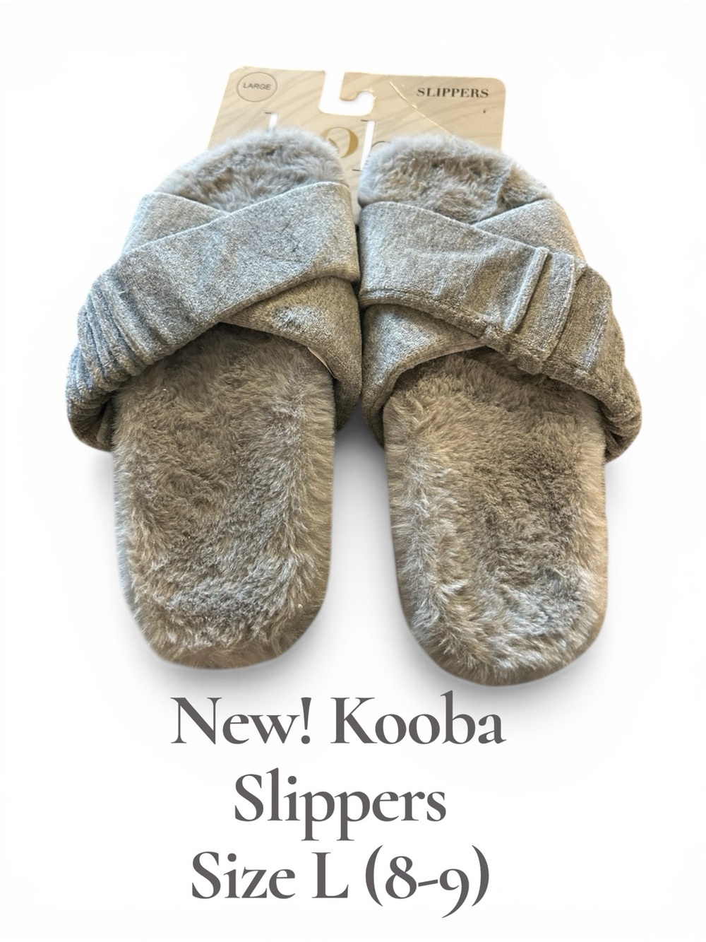 NEW! Gray Plush Crisscross Slide Slippers